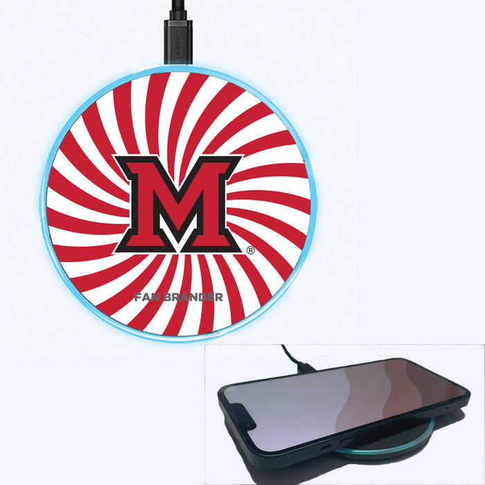 Fan Brander Grey 15W Wireless Charger with Miami University RedHawks Primary Logo With Team Groovey Burst