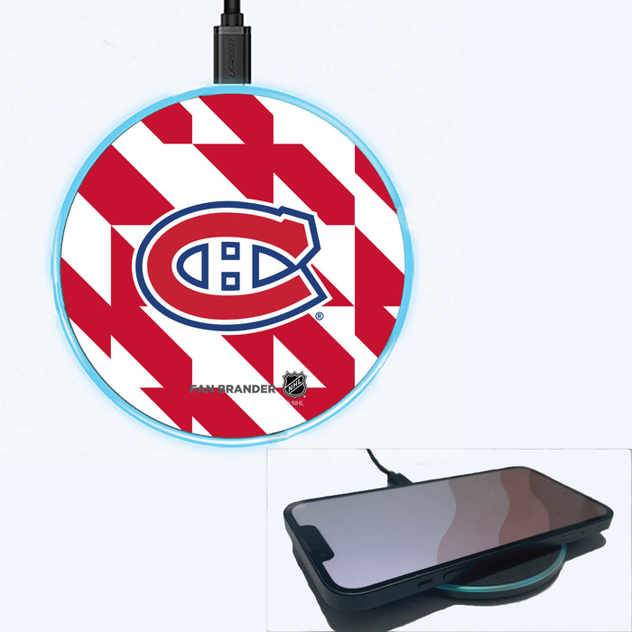 Fan Brander Grey 15W Wireless Charger with Montreal Canadiens Primary Logo on Geometric Quad Background