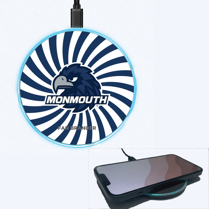 Fan Brander Grey 15W Wireless Charger with Monmouth Hawks Primary Logo With Team Groovey Burst