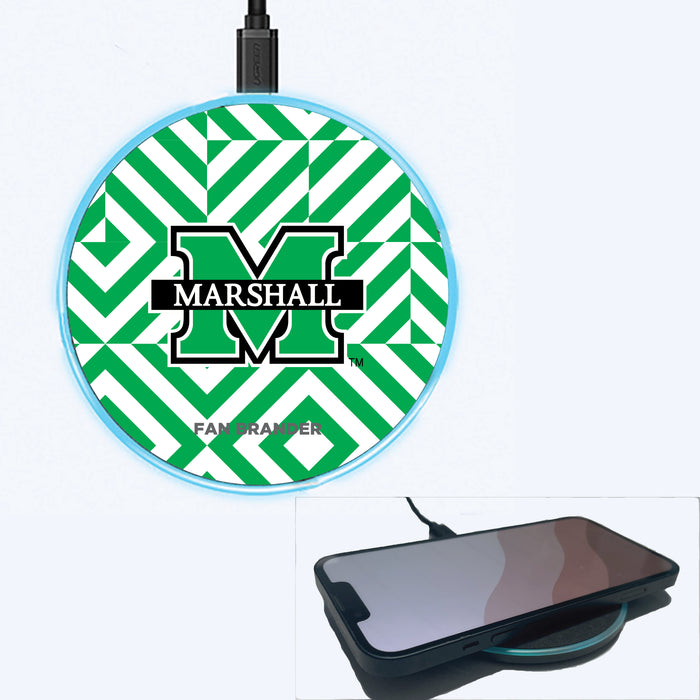 Fan Brander Grey 15W Wireless Charger with Marshall Thundering Herd Primary Logo on Geometric Diamonds Background