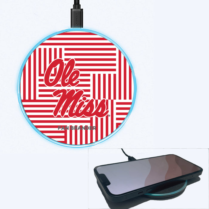 Fan Brander Grey 15W Wireless Charger with Mississippi Ole Miss Primary Logo on Geometric Lines Background
