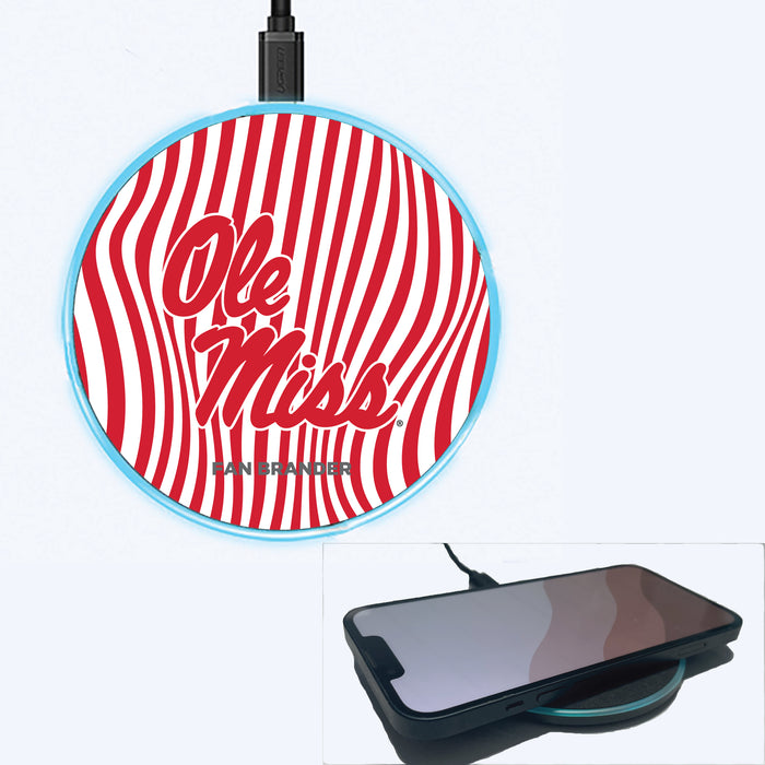 Fan Brander Grey 15W Wireless Charger with Mississippi Ole Miss Primary Logo With Team Groovey Lines