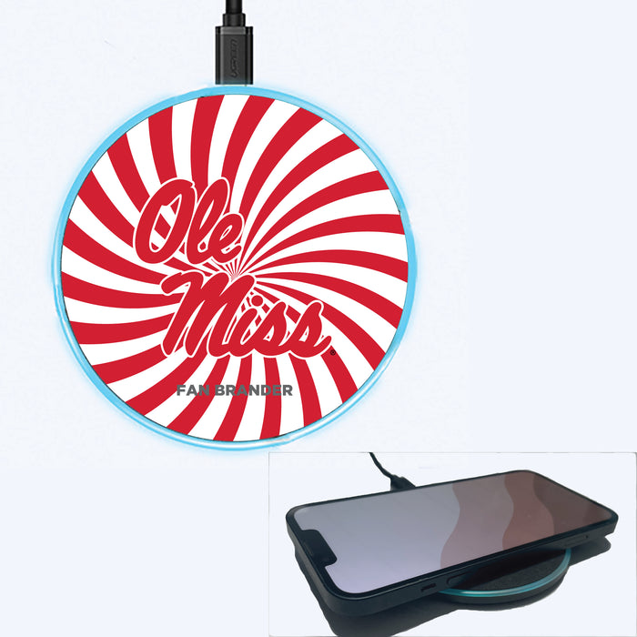 Fan Brander Grey 15W Wireless Charger with Mississippi Ole Miss Primary Logo With Team Groovey Burst