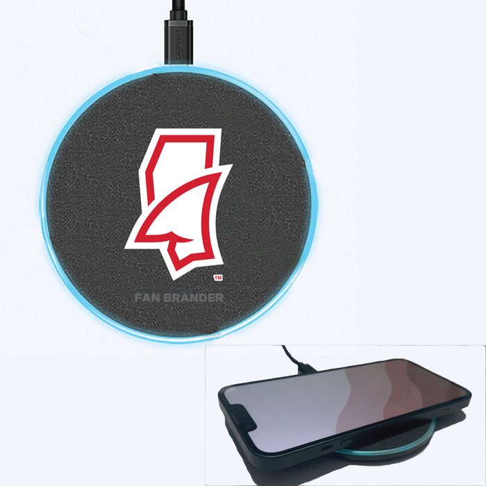 Fan Brander Grey 15W Wireless Charger with Mississippi Ole Miss Mississippi Land Shark