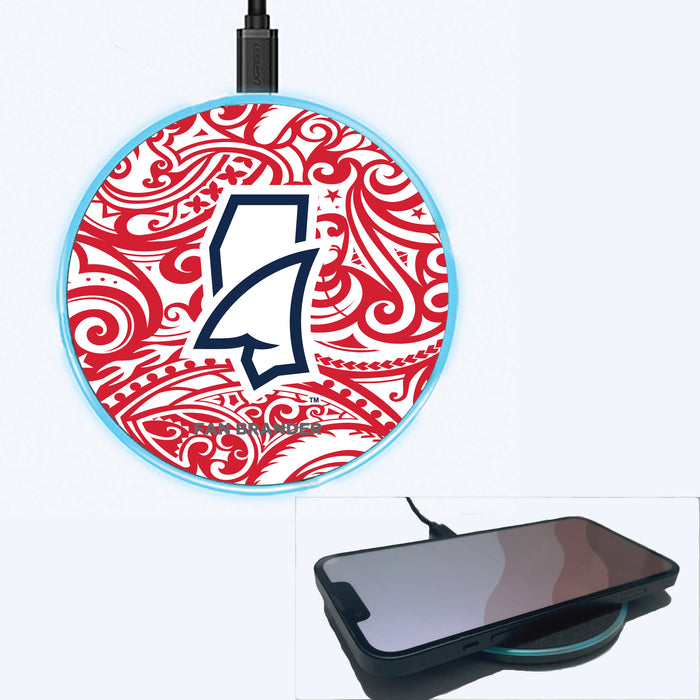 Fan Brander Grey 15W Wireless Charger with Mississippi Ole Miss Mississippi Land Shark with Team Color Tribal