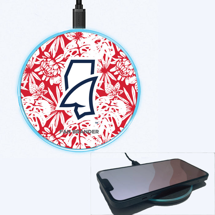 Fan Brander Grey 15W Wireless Charger with Mississippi Ole Miss Mississippi Land Shark with Team Color Hawain Pattern