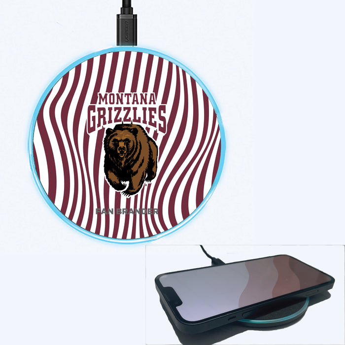 Fan Brander Grey 15W Wireless Charger with Montana Grizzlies Primary Logo With Team Groovey Lines