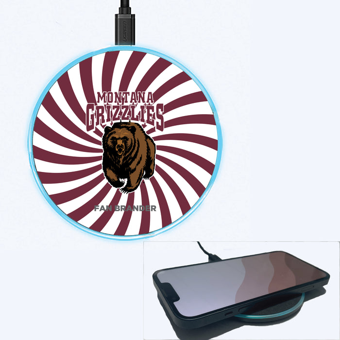 Fan Brander Grey 15W Wireless Charger with Montana Grizzlies Primary Logo With Team Groovey Burst