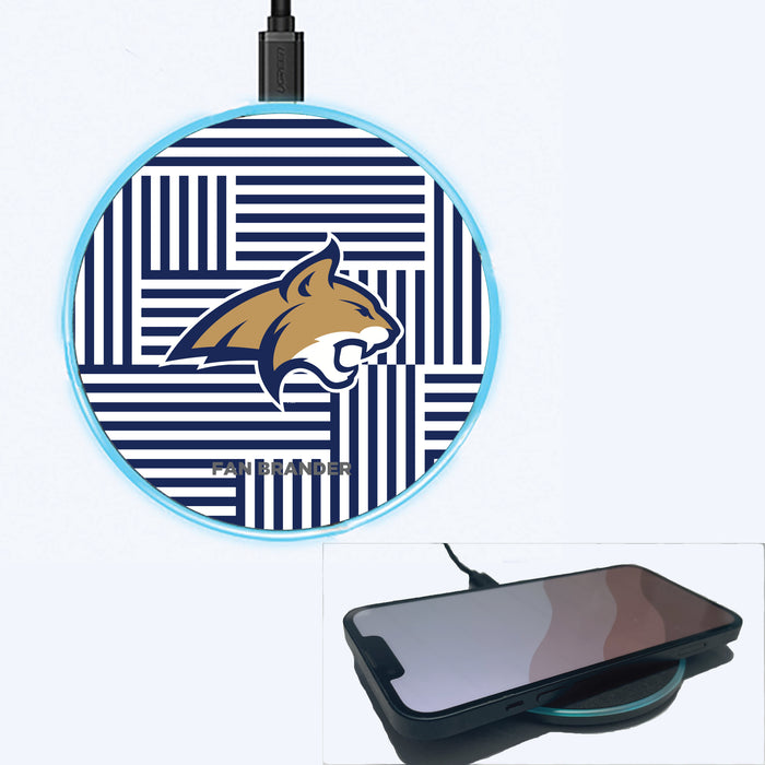 Fan Brander Grey 15W Wireless Charger with Montana State Bobcats Primary Logo on Geometric Lines Background