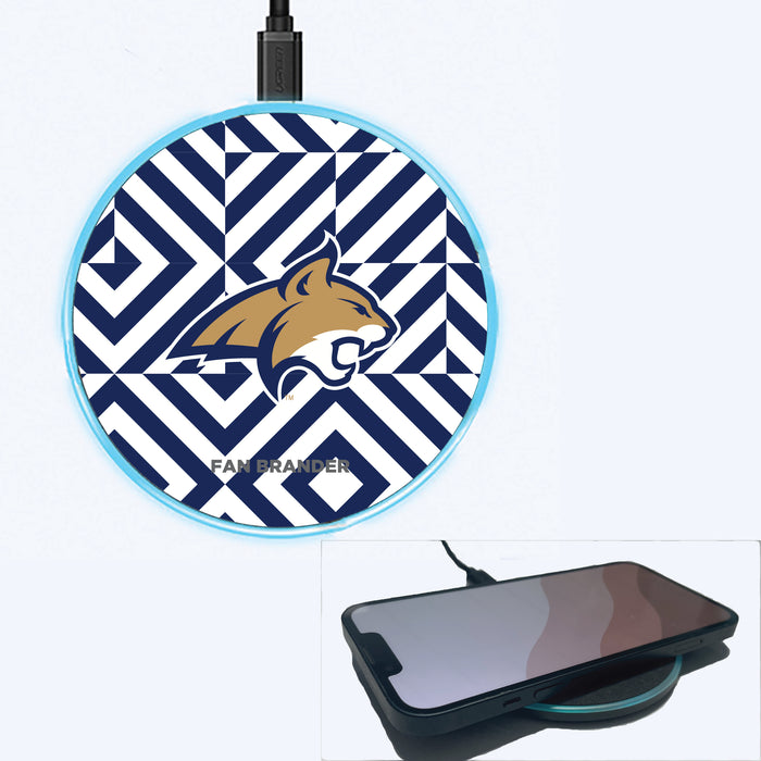 Fan Brander Grey 15W Wireless Charger with Montana State Bobcats Primary Logo on Geometric Diamonds Background