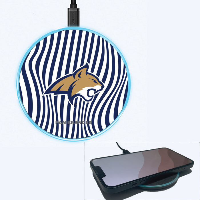 Fan Brander Grey 15W Wireless Charger with Montana State Bobcats Primary Logo With Team Groovey Lines