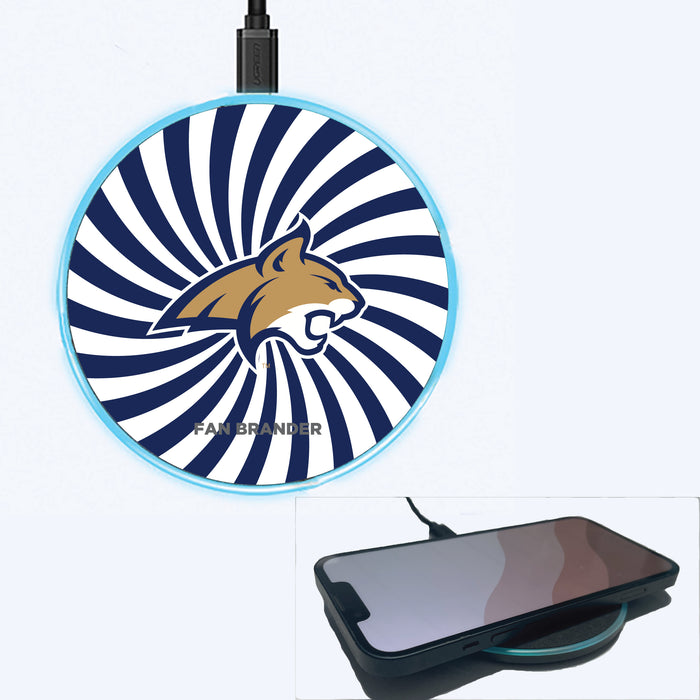 Fan Brander Grey 15W Wireless Charger with Montana State Bobcats Primary Logo With Team Groovey Burst