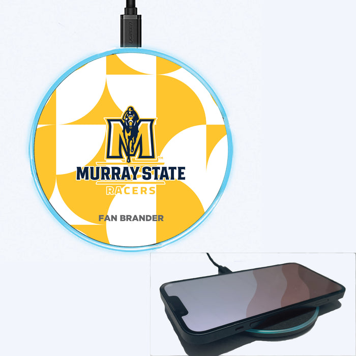 Fan Brander Grey 15W Wireless Charger with Murray State Racers Primary Logo on Geometric Circle Background