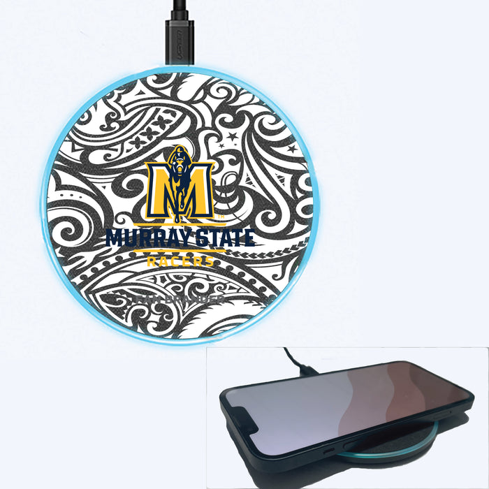 Fan Brander Grey 15W Wireless Charger with Murray State Racers Primary Logo With Black Tribal