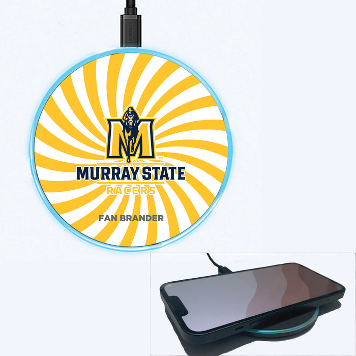 Fan Brander Grey 15W Wireless Charger with Murray State Racers Primary Logo With Team Groovey Burst