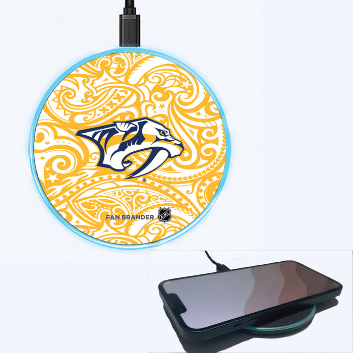 Fan Brander Grey 15W Wireless Charger with Nashville Predators Primary Logo With Team Color Tribal Background