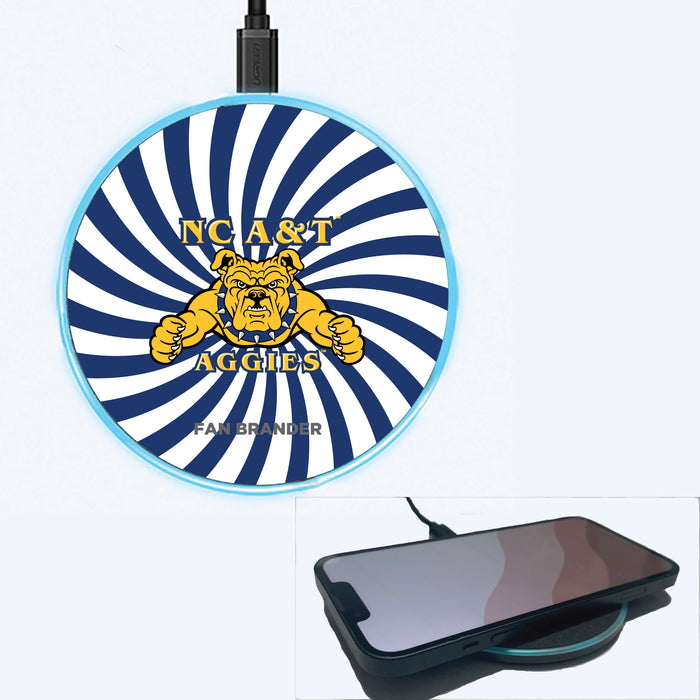 Fan Brander Grey 15W Wireless Charger with North Carolina A&T Aggies Primary Logo With Team Groovey Burst