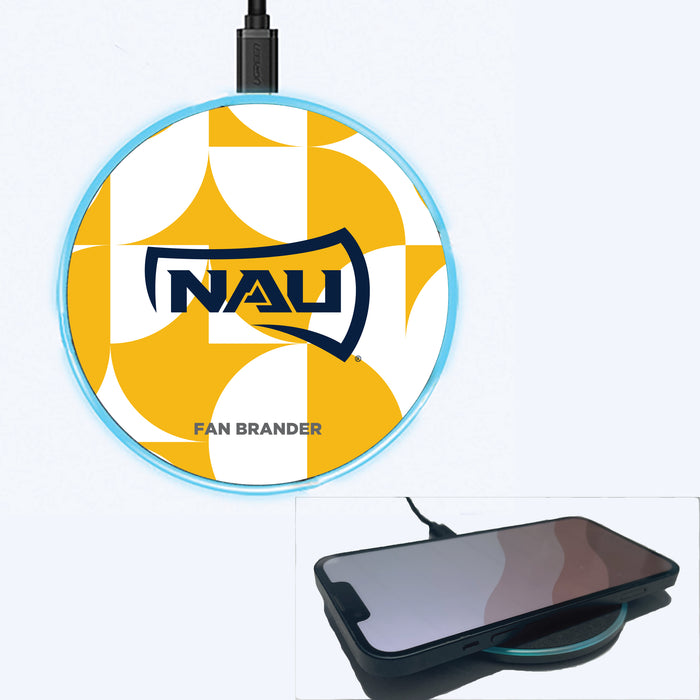 Fan Brander Grey 15W Wireless Charger with Northern Arizona Lumberjacks Primary Logo on Geometric Circle Background