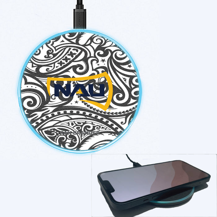 Fan Brander Grey 15W Wireless Charger with Northern Arizona Lumberjacks Primary Logo With Black Tribal