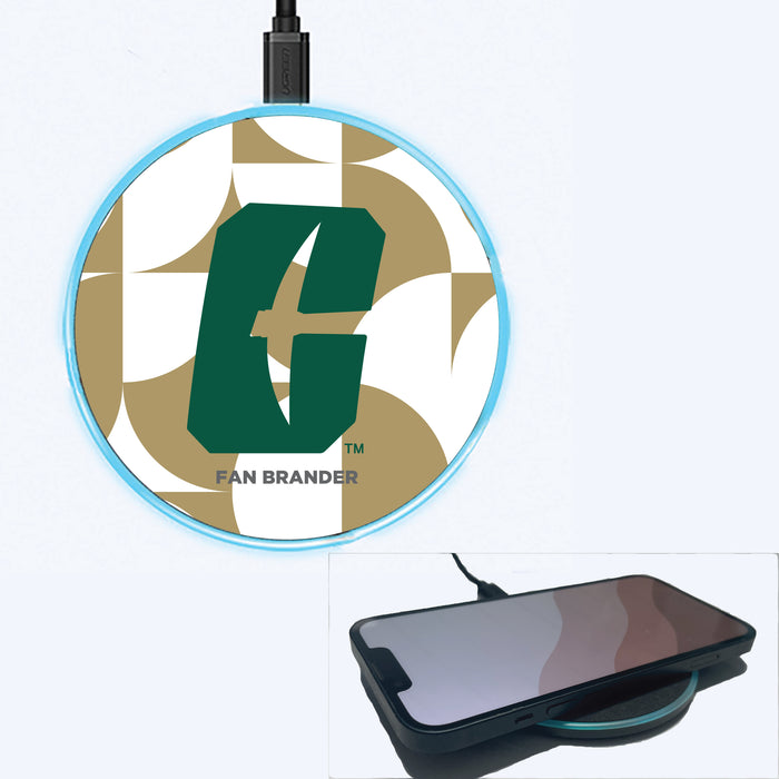 Fan Brander Grey 15W Wireless Charger with Charlotte 49ers Primary Logo on Geometric Circle Background