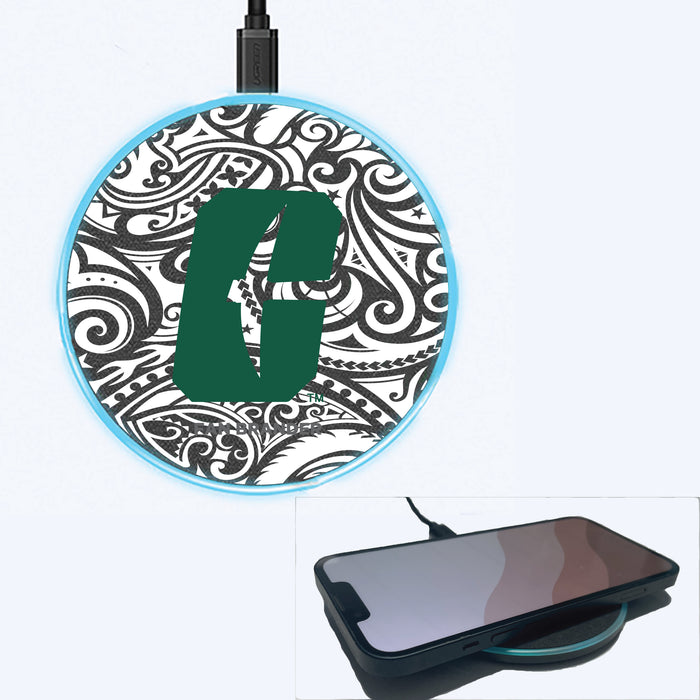 Fan Brander Grey 15W Wireless Charger with Charlotte 49ers Primary Logo With Black Tribal