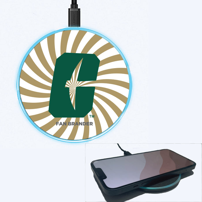 Fan Brander Grey 15W Wireless Charger with Charlotte 49ers Primary Logo With Team Groovey Burst