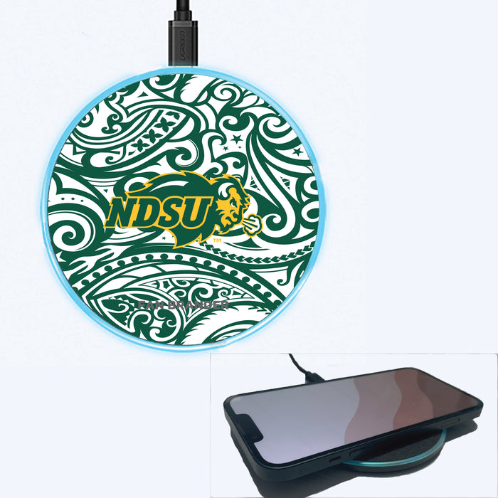 Fan Brander Grey 15W Wireless Charger with North Dakota State Bison Primary Logo With Team Color Tribal Background