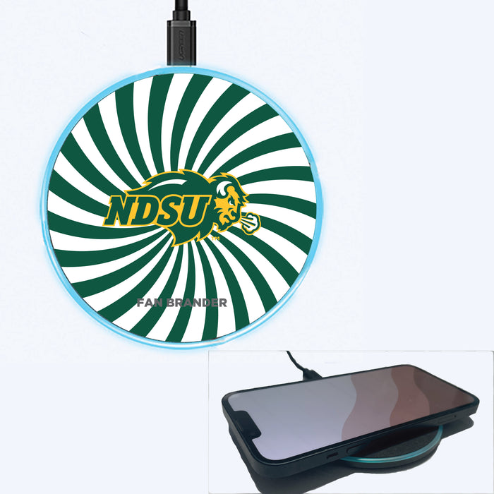 Fan Brander Grey 15W Wireless Charger with North Dakota State Bison Primary Logo With Team Groovey Burst