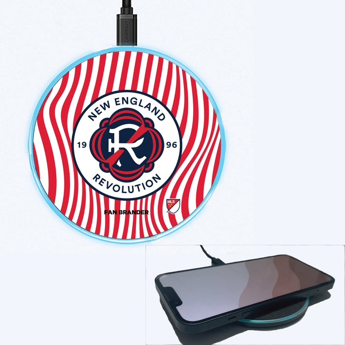 Fan Brander Grey 15W Wireless Charger with New England Revolution Primary Logo With Team Groovey Lines