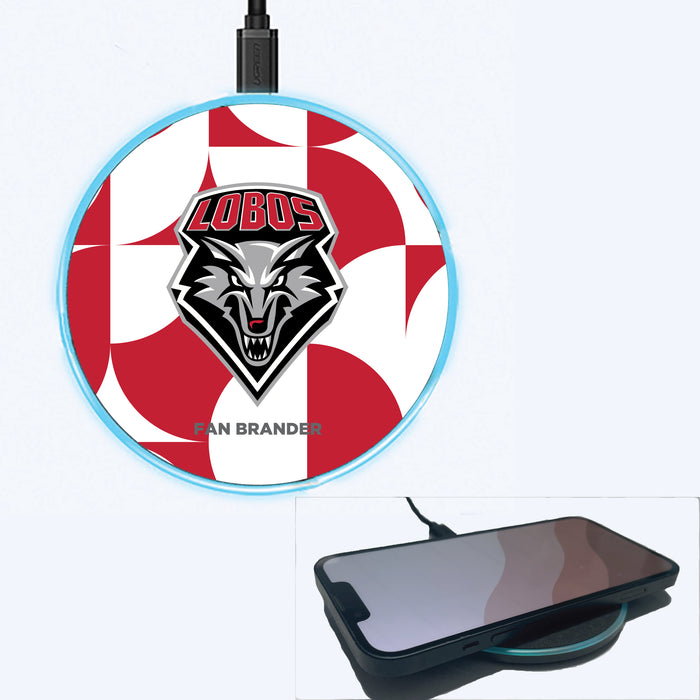 Fan Brander Grey 15W Wireless Charger with New Mexico Lobos Primary Logo on Geometric Circle Background
