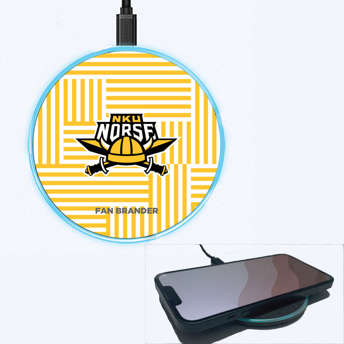 Fan Brander Grey 15W Wireless Charger with Northern Kentucky University Norse Primary Logo on Geometric Lines Background