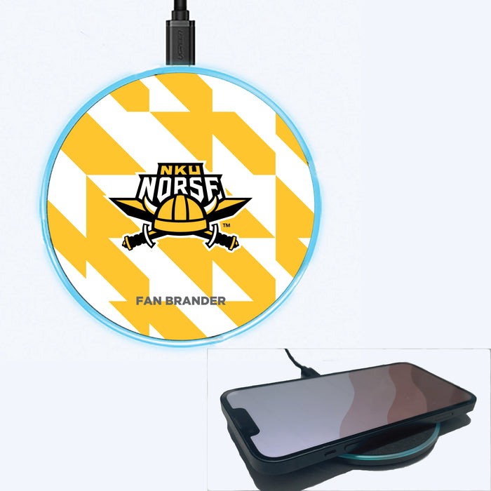 Fan Brander Grey 15W Wireless Charger with Northern Kentucky University Norse Primary Logo on Geometric Quad Background