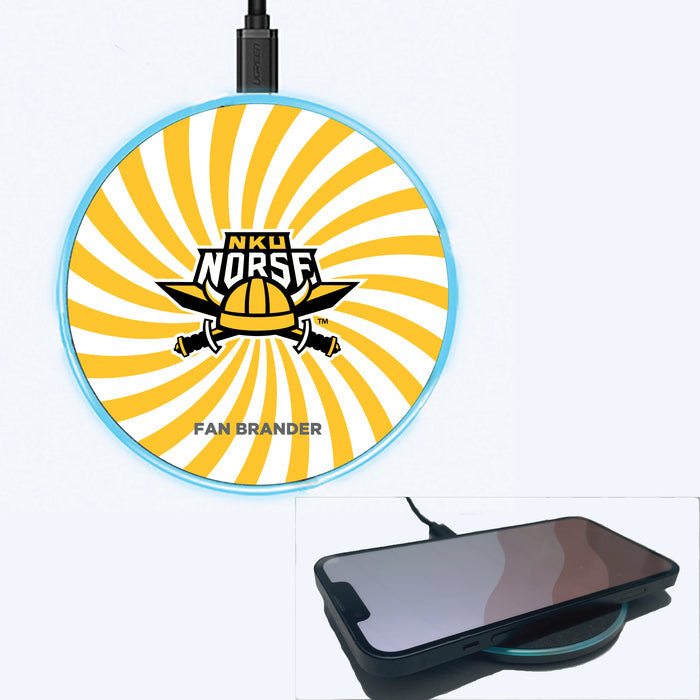 Fan Brander Grey 15W Wireless Charger with Northern Kentucky University Norse Primary Logo With Team Groovey Burst