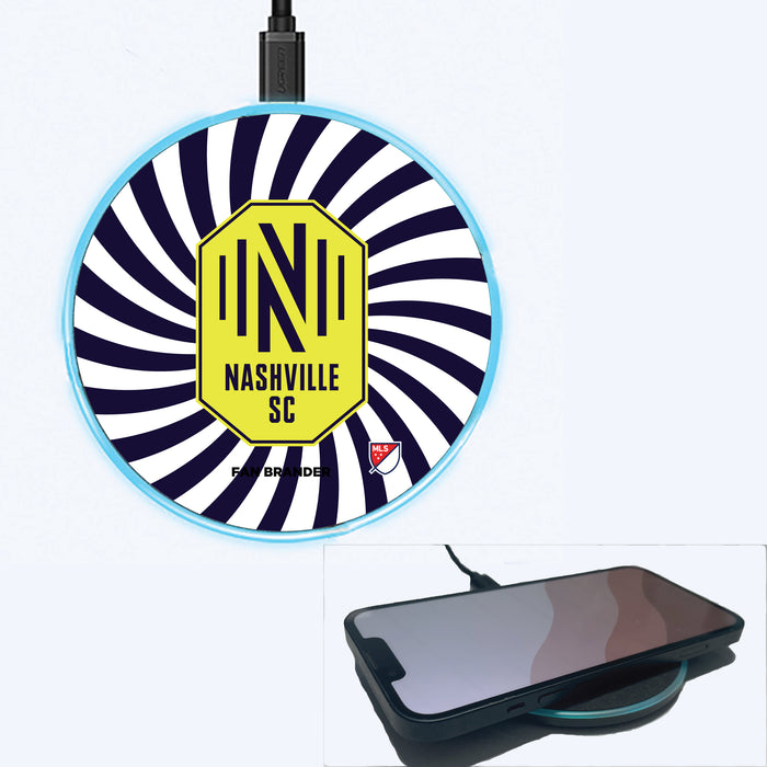 Fan Brander Grey 15W Wireless Charger with Nashville SC Primary Logo With Team Groovey Burst
