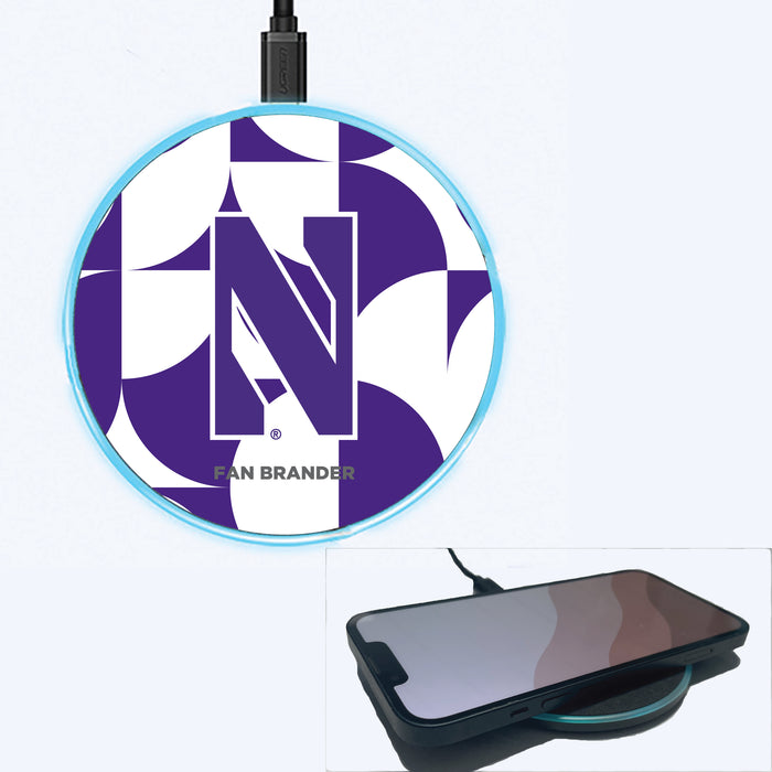 Fan Brander Grey 15W Wireless Charger with Northwestern Wildcats Primary Logo on Geometric Circle Background
