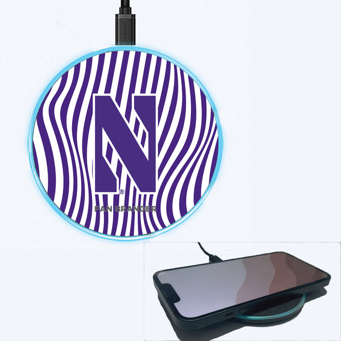 Fan Brander Grey 15W Wireless Charger with Northwestern Wildcats Primary Logo With Team Groovey Lines