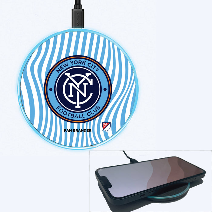 Fan Brander Grey 15W Wireless Charger with New York City FC Primary Logo With Team Groovey Lines