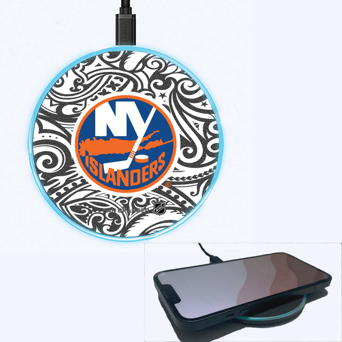 Fan Brander Grey 15W Wireless Charger with New York Islanders Primary Logo With Black Tribal