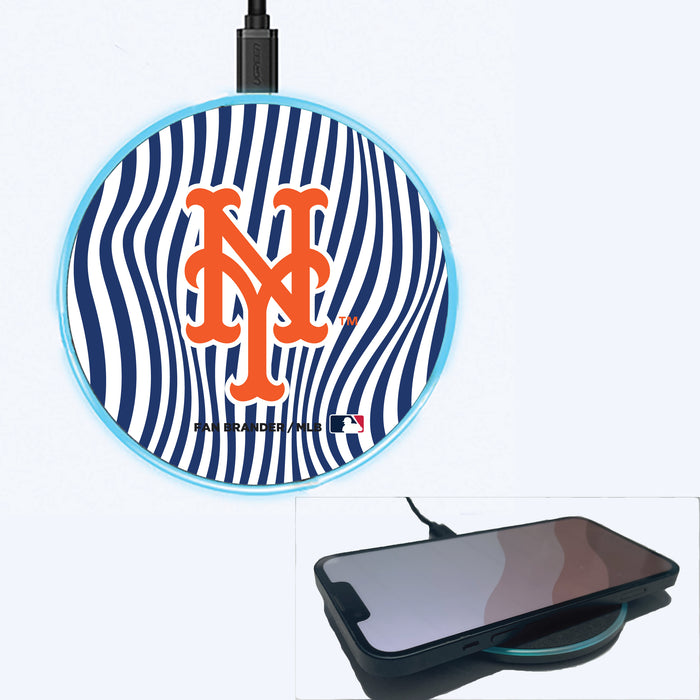 Fan Brander Grey 15W Wireless Charger with New York Mets Primary Logo With Team Groovey Lines