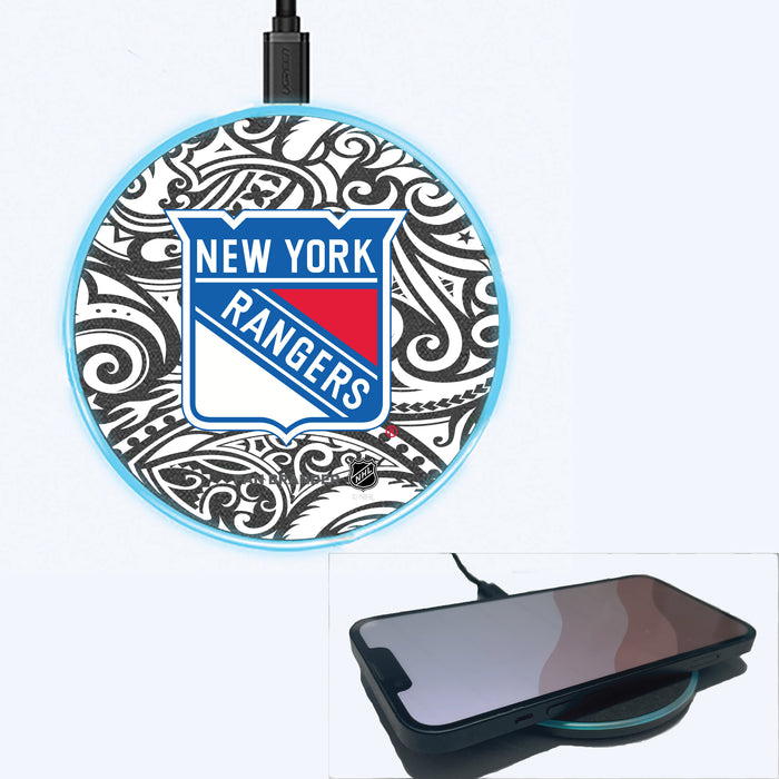 Fan Brander Grey 15W Wireless Charger with New York Rangers Primary Logo With Black Tribal