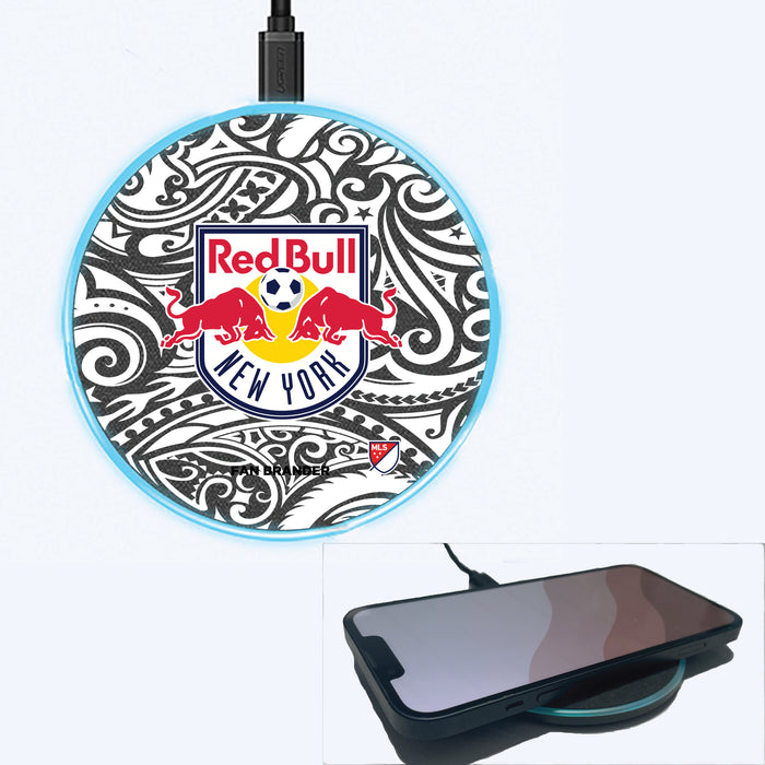 Fan Brander Grey 15W Wireless Charger with New York Red Bulls Primary Logo With Black Tribal
