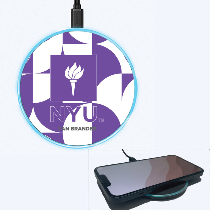 Fan Brander Grey 15W Wireless Charger with NYU Primary Logo on Geometric Circle Background