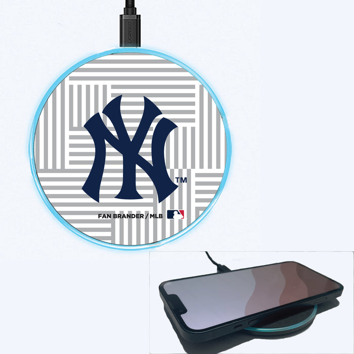 Fan Brander Grey 15W Wireless Charger with New York Yankees Primary Logo on Geometric Lines Background