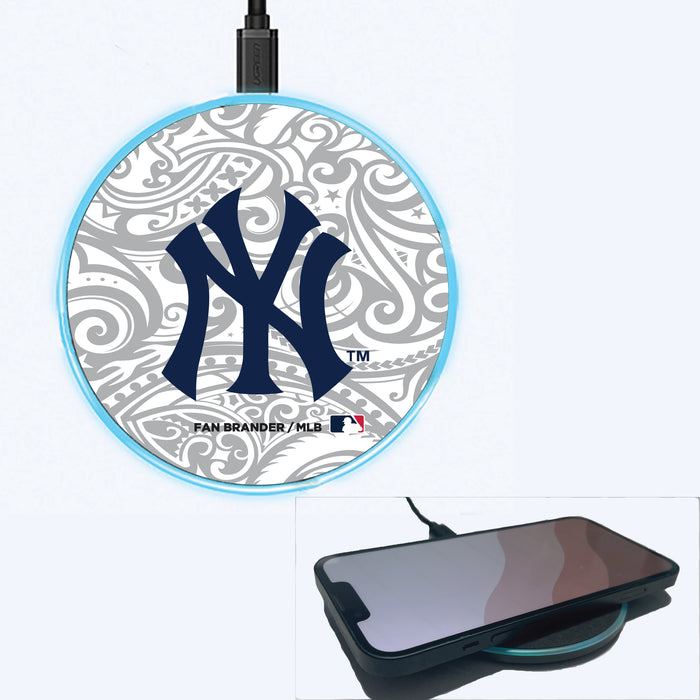 Fan Brander Grey 15W Wireless Charger with New York Yankees Primary Logo With Team Color Tribal Background