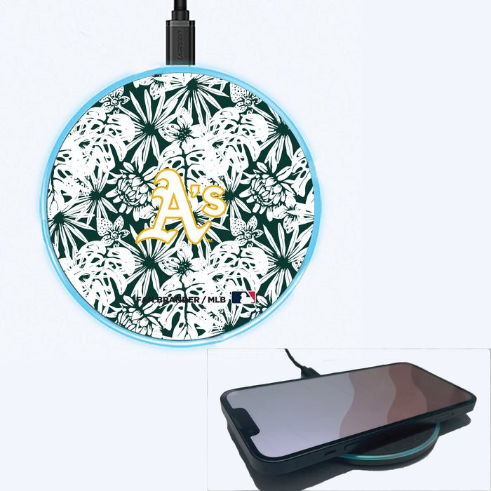 Fan Brander Grey 15W Wireless Charger with Oakland Athletics Primary Logo With Team Color Hawain Pattern