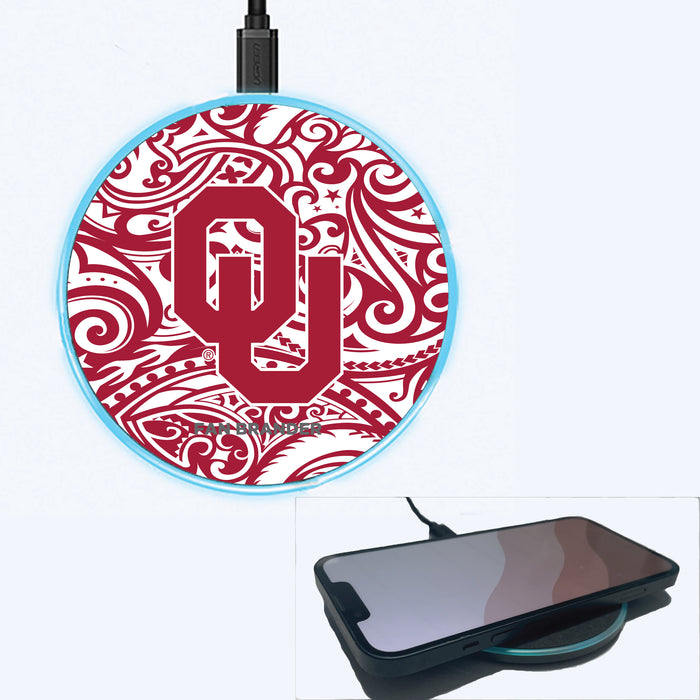 Fan Brander Grey 15W Wireless Charger with Oklahoma Sooners Primary Logo With Team Color Tribal Background