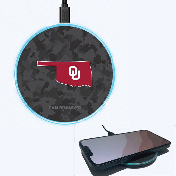 Fan Brander Grey 15W Wireless Charger with Oklahoma Sooners State Design Urban Camo