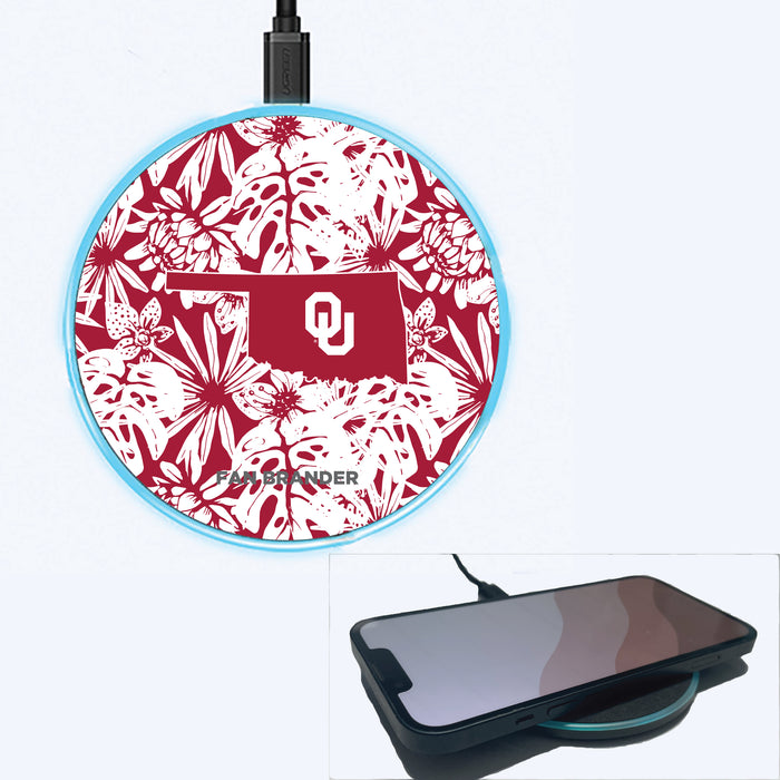 Fan Brander Grey 15W Wireless Charger with Oklahoma Sooners State Design Team Color Hawain Pattern