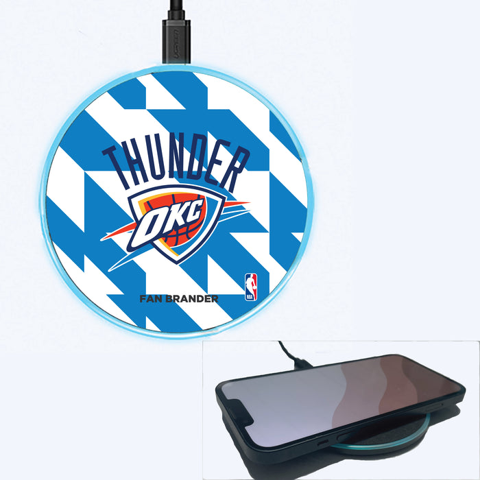 Fan Brander Grey 15W Wireless Charger with Oklahoma City Thunder Primary Logo on Geometric Quad Background