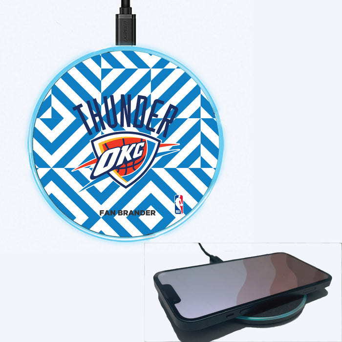 Fan Brander Grey 15W Wireless Charger with Oklahoma City Thunder Primary Logo on Geometric Diamonds Background